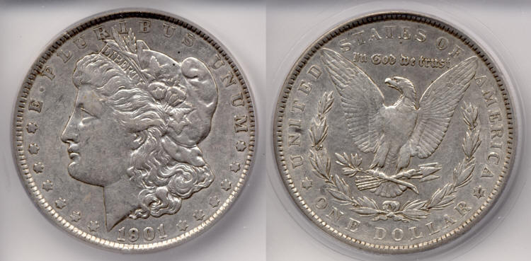 1901 Morgan Silver Dollar ICG AU-55 small