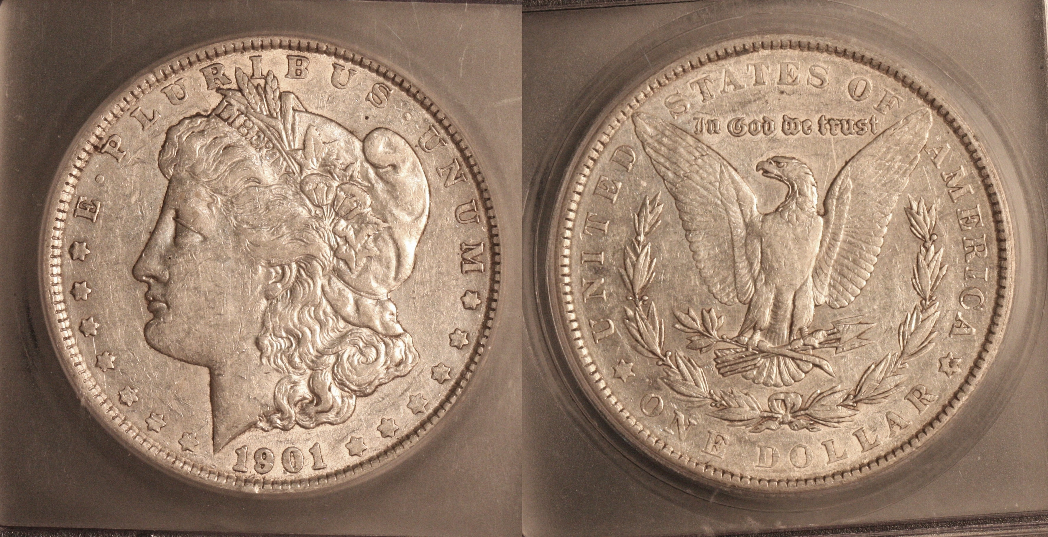 1901 Morgan Silver Dollar ICG AU-55 camera