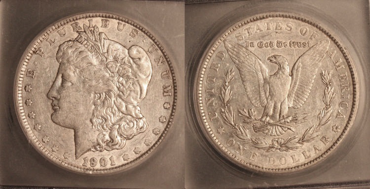 1901 Morgan Silver Dollar ICG AU-55 camera small