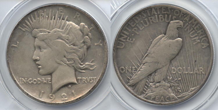 1921 Peace Silver Dollar ANACS VF-30 Details Cleaned small