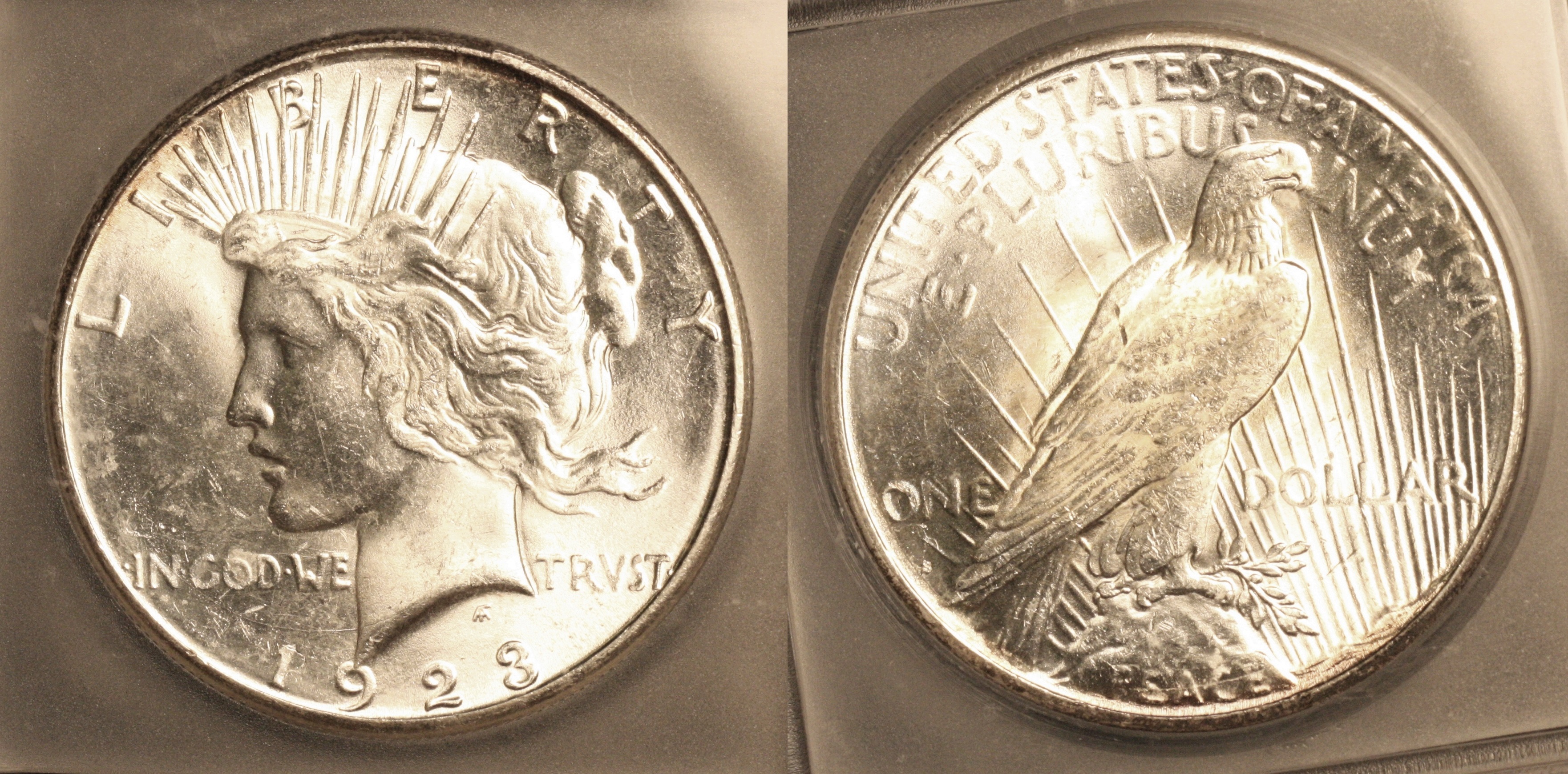 1923-S Peace Silver Dollar ICG MS-64 camera