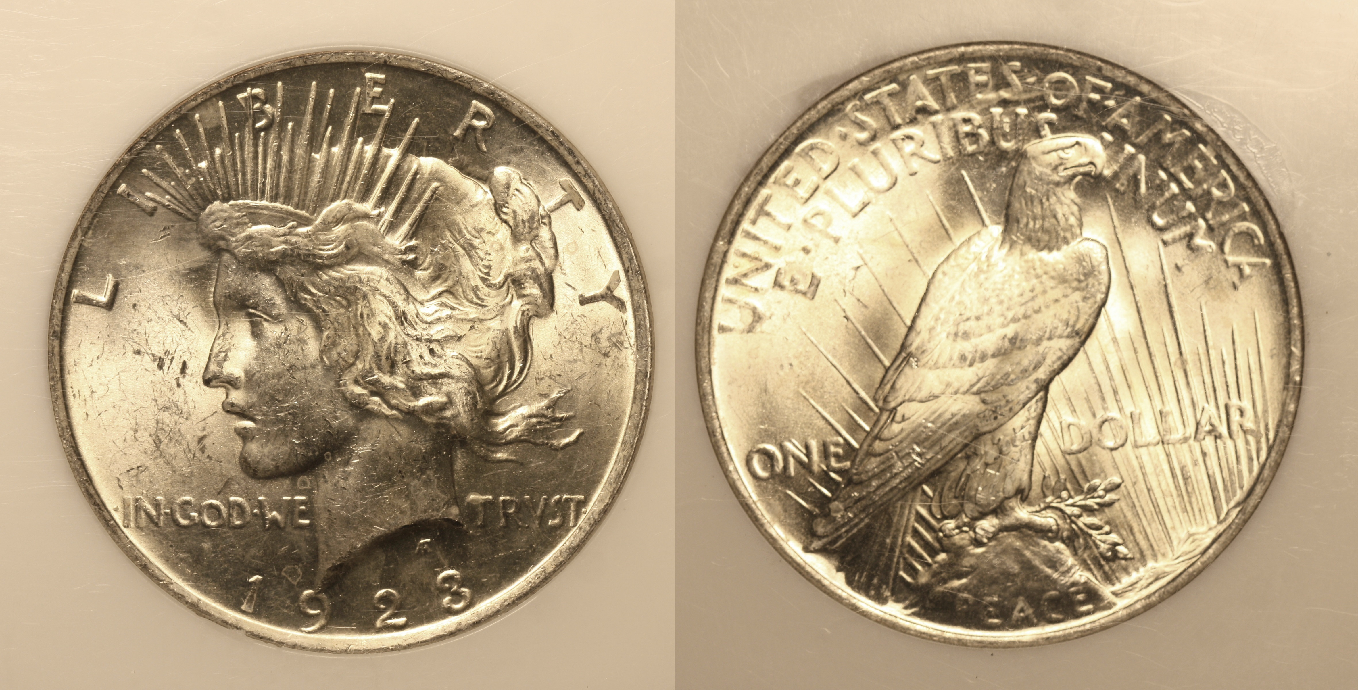 1923 Peace Silver Dollar NGC MS-62 Binion Collection camera