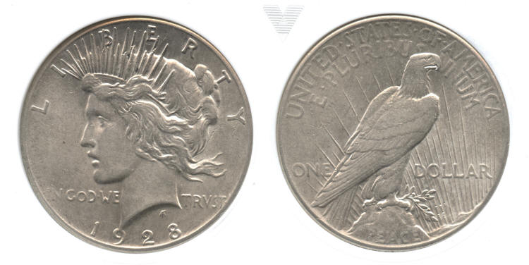 1928 Peace Silver Dollar ANACS AU-55 small