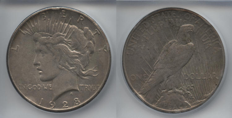 1928 Peace Silver Dollar ICG AU-50 Details small
