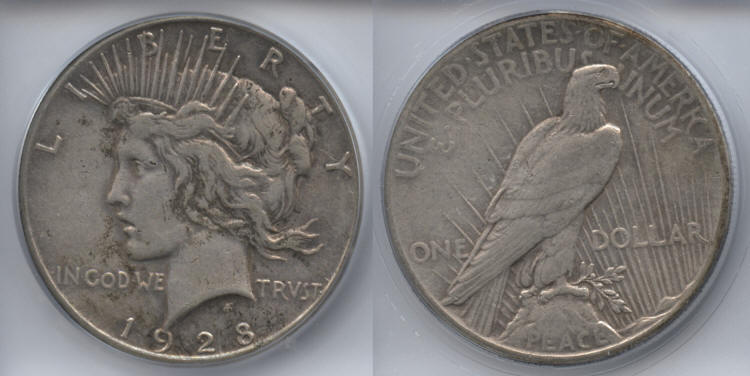 1928 Peace Silver Dollar ICG EF-40 small