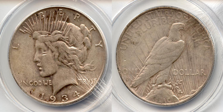 1934-S Peace Silver Dollar ANACS EF-40 small