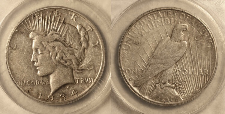 1934-S Peace Silver Dollar ANACS EF-40 camera small