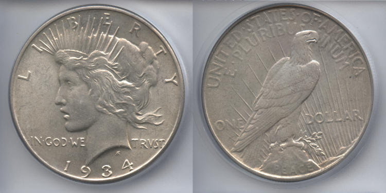 1934 Peace Silver Dollar ICG MS-63 small