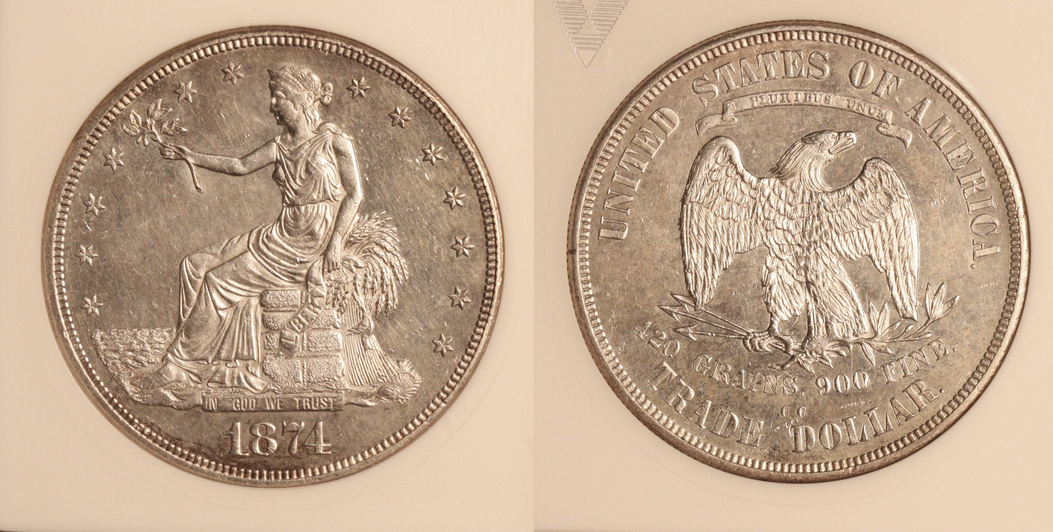 1874-CC Trade Dollar ANACS MS-60 camera