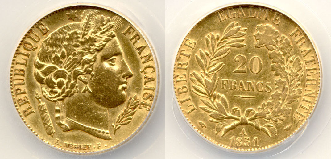 1851-A France 20 Francs SEGS AU-55