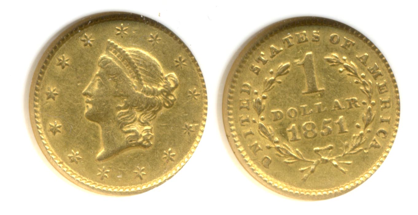 1851 $1.00 Gold Dollar ANACS VF-30