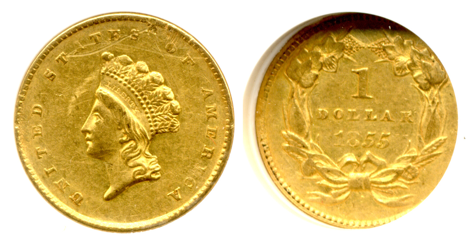 1855 Gold Dollar ANACS AU-53 Details