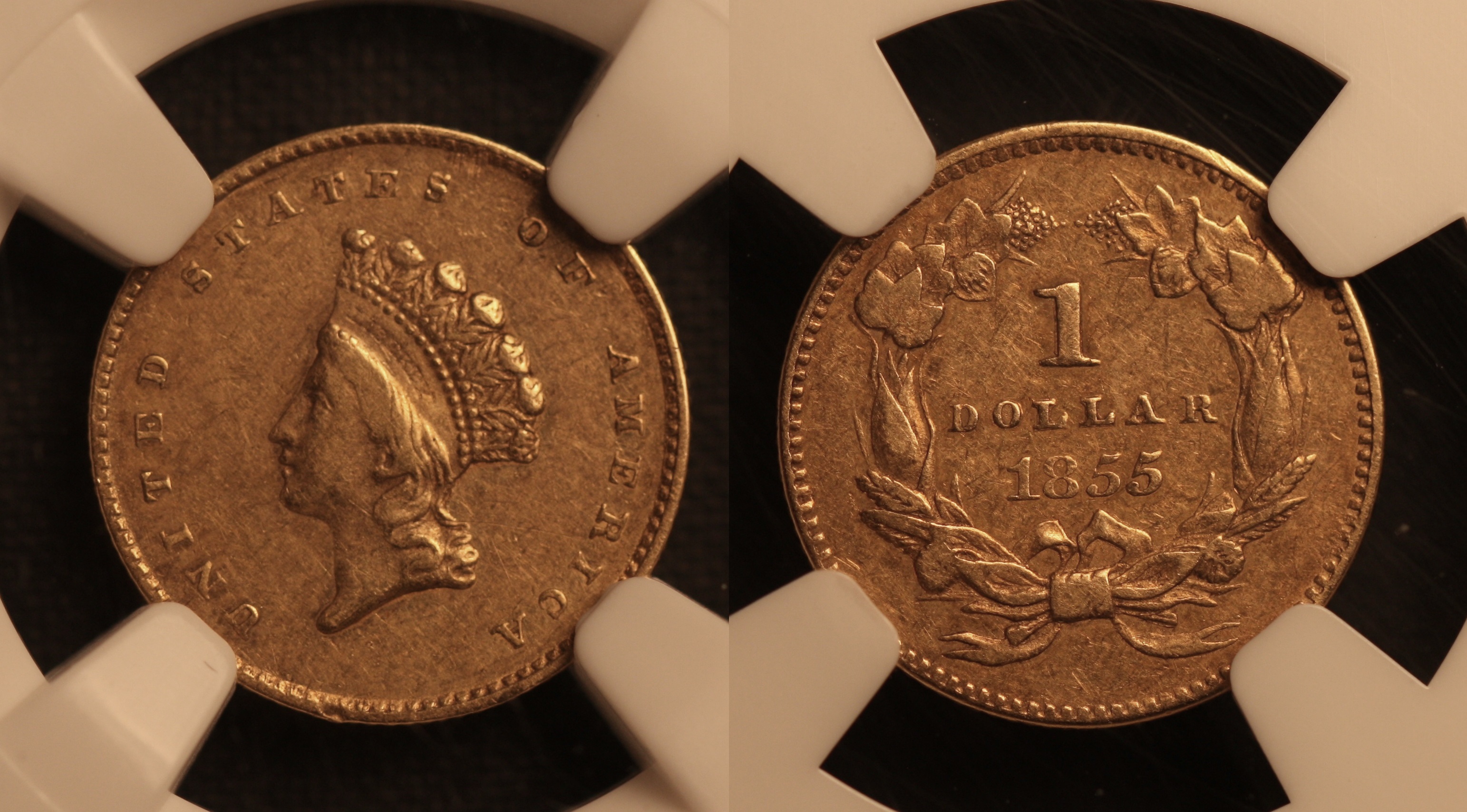 1855 Type II Gold Dollar NGC EF-45 camera