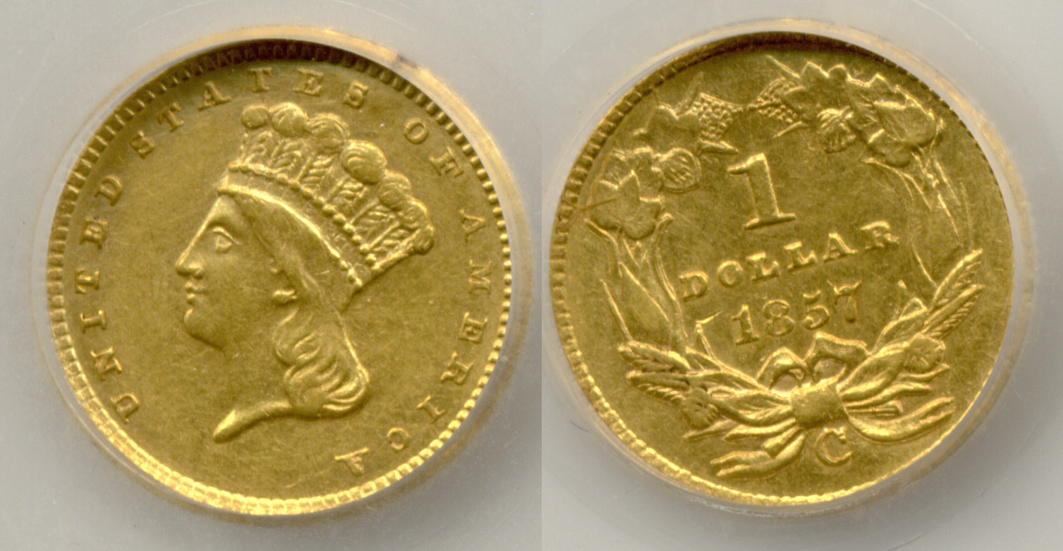1857-C Gold Dollar SEGS AU-55