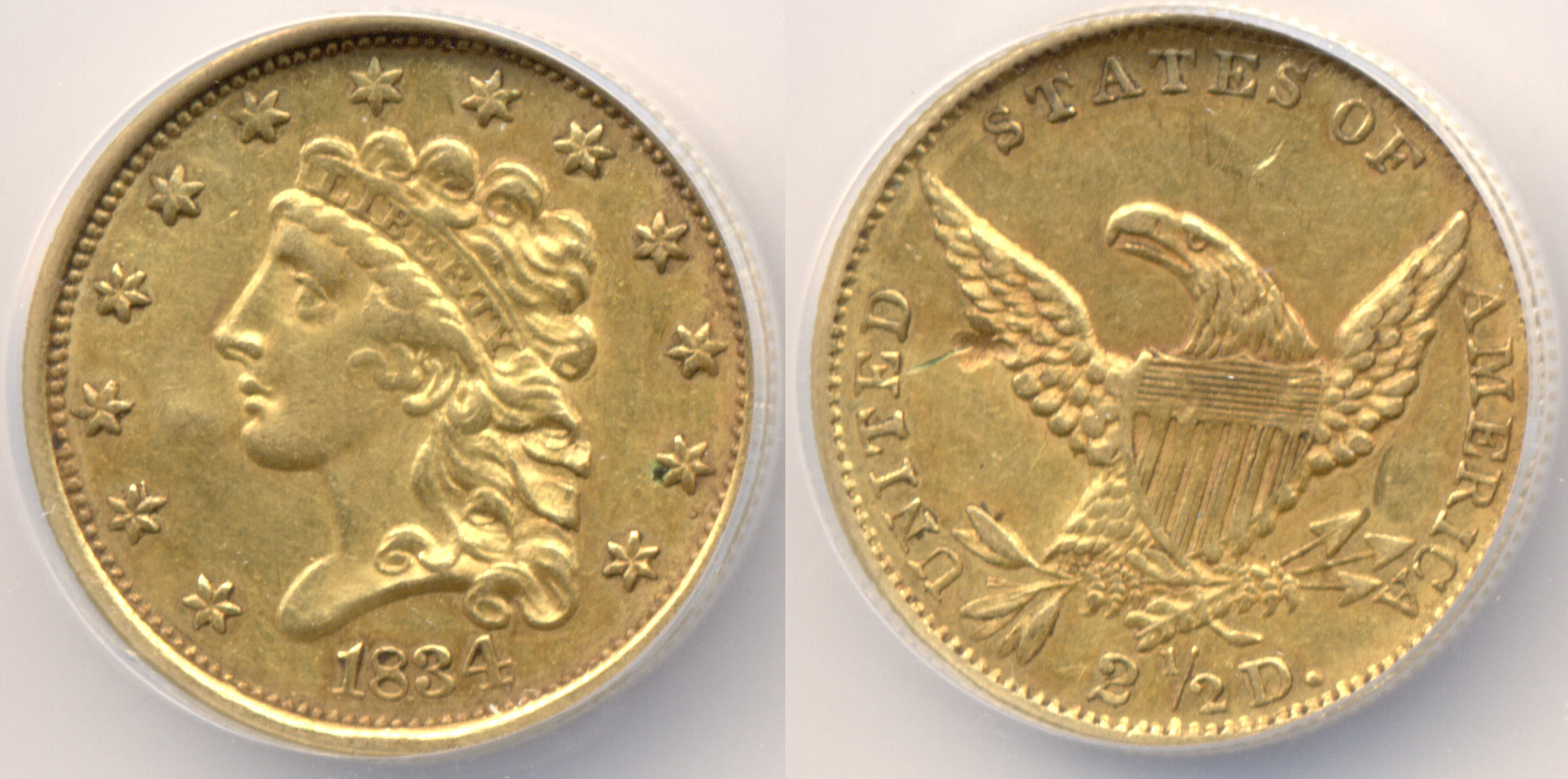 1834 Gold Quarter Eagle NCS AU Details