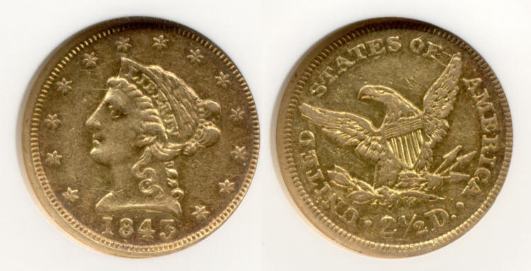 1843 Gold $2.50 Quarter Eagle NGC AU-50 small