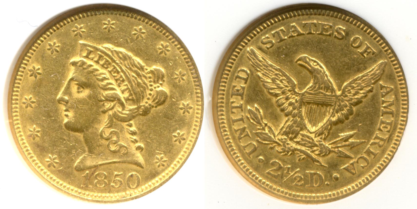 1850 $2.50 Gold Quarter Eagle ANACS AU-55