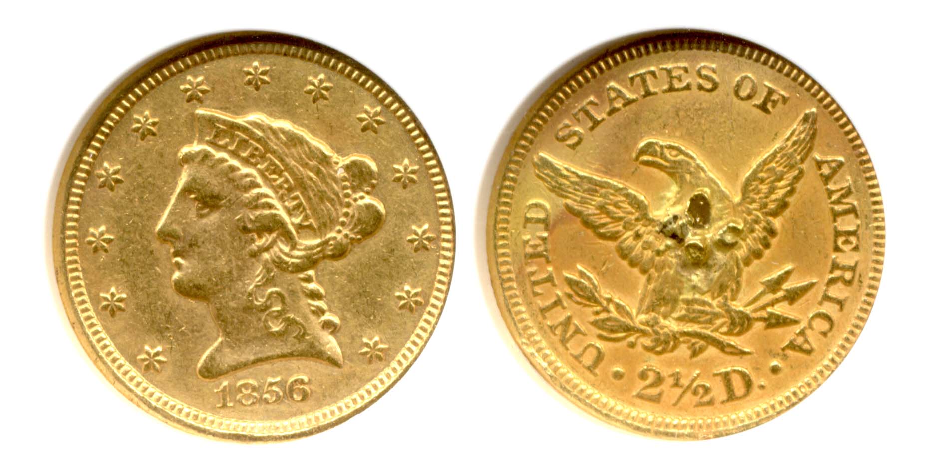 1856 Gold $2.50 Quarter Eagle ANACS AU-50 net VG-8