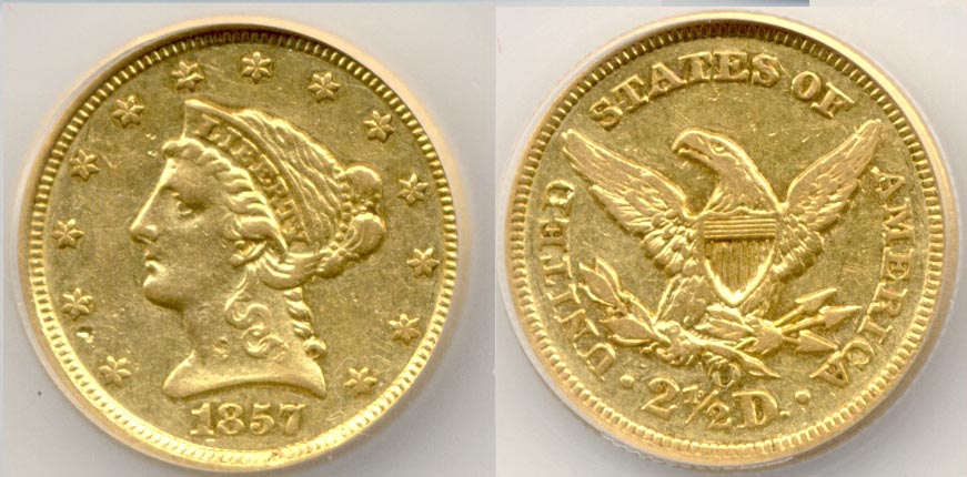1857-O Gold Quarter Eagle SEGS EF-45