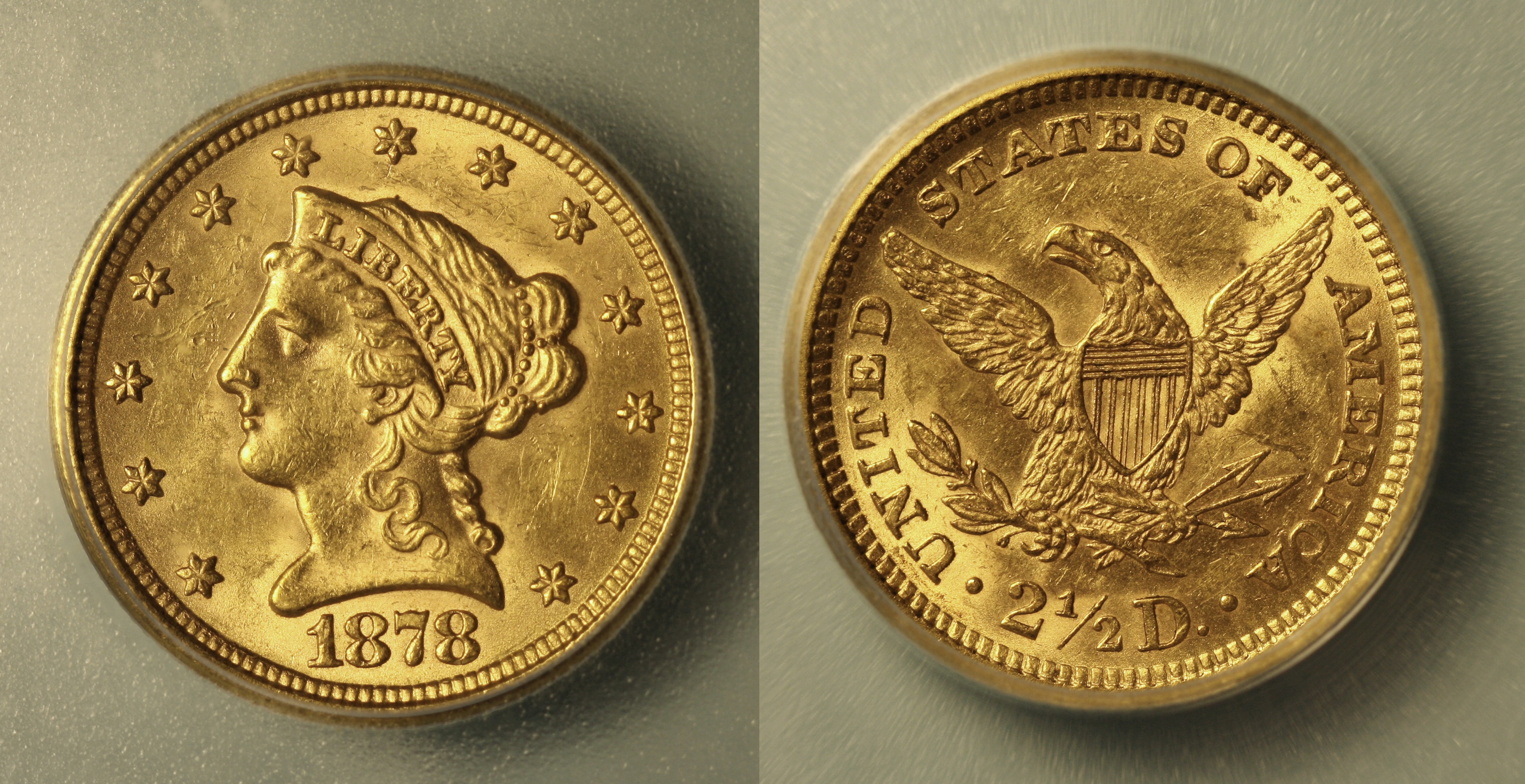 1878 Gold $2.50 Quarter Eagle ICG MS-61 camera
