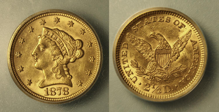 1878 Gold $2.50 Quarter Eagle ICG MS-61 camera small