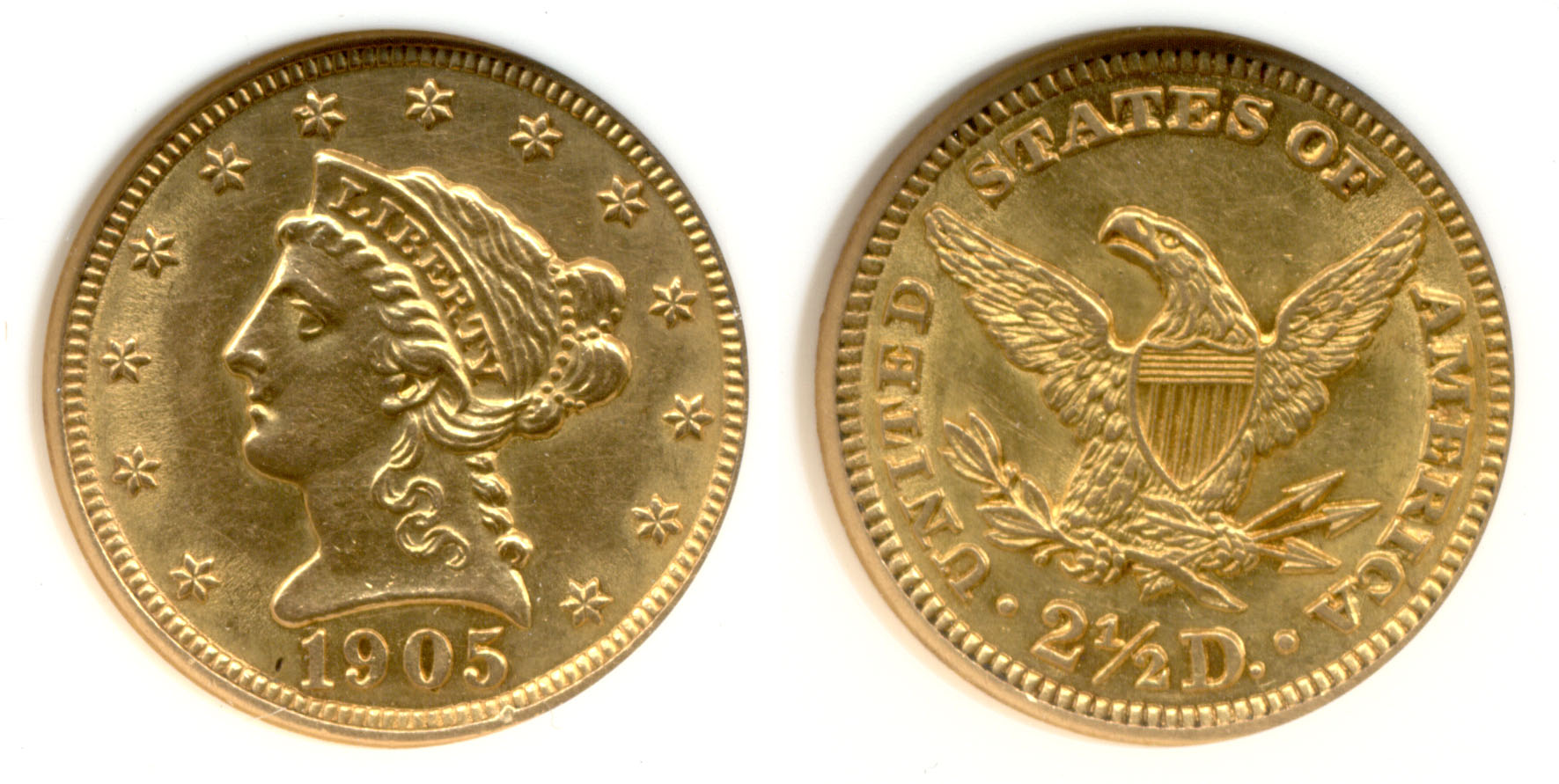 1905 Gold Quarter Eagle ANACS net AU-50 a