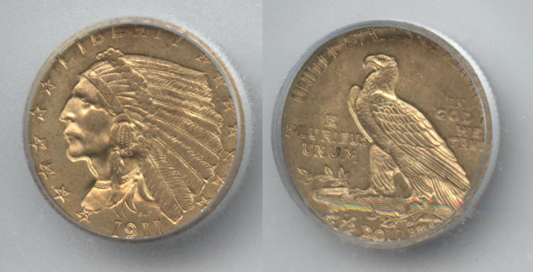 1911 Indian Head Gold $2.50 Quarter Eagle ICG MS-63 small