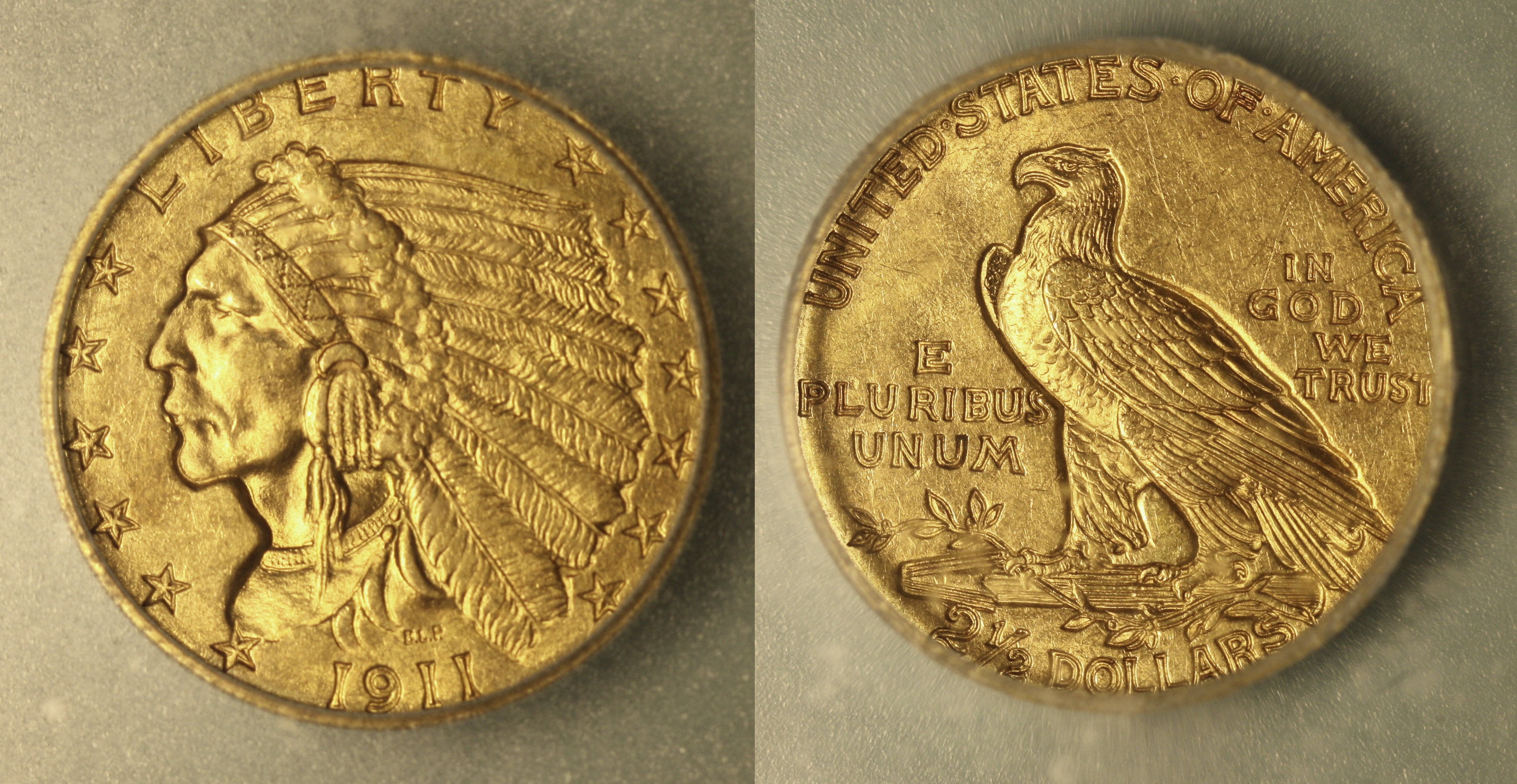 1911 Indian Head Gold $2.50 Quarter Eagle ICG MS-63 camera