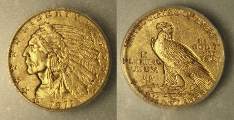 1911 Indian Head Gold $2.50 Quarter Eagle ICG MS-63 camera small