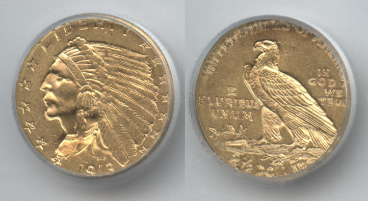 1913 Indian Head Gold $2.50 Quarter Eagle ICG MS-63 small