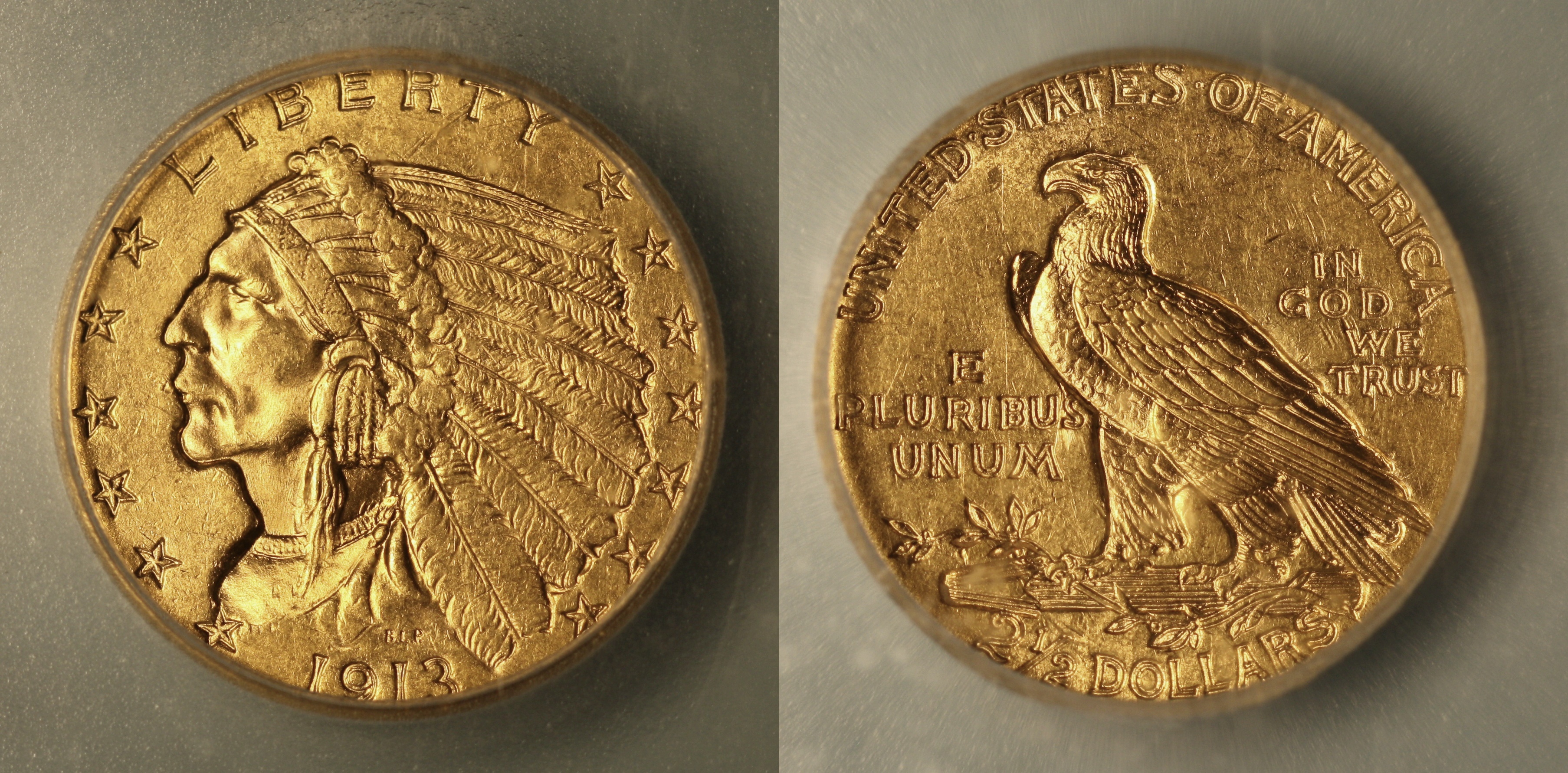 1913 Indian Head Gold $2.50 Quarter Eagle ICG MS-63 camera
