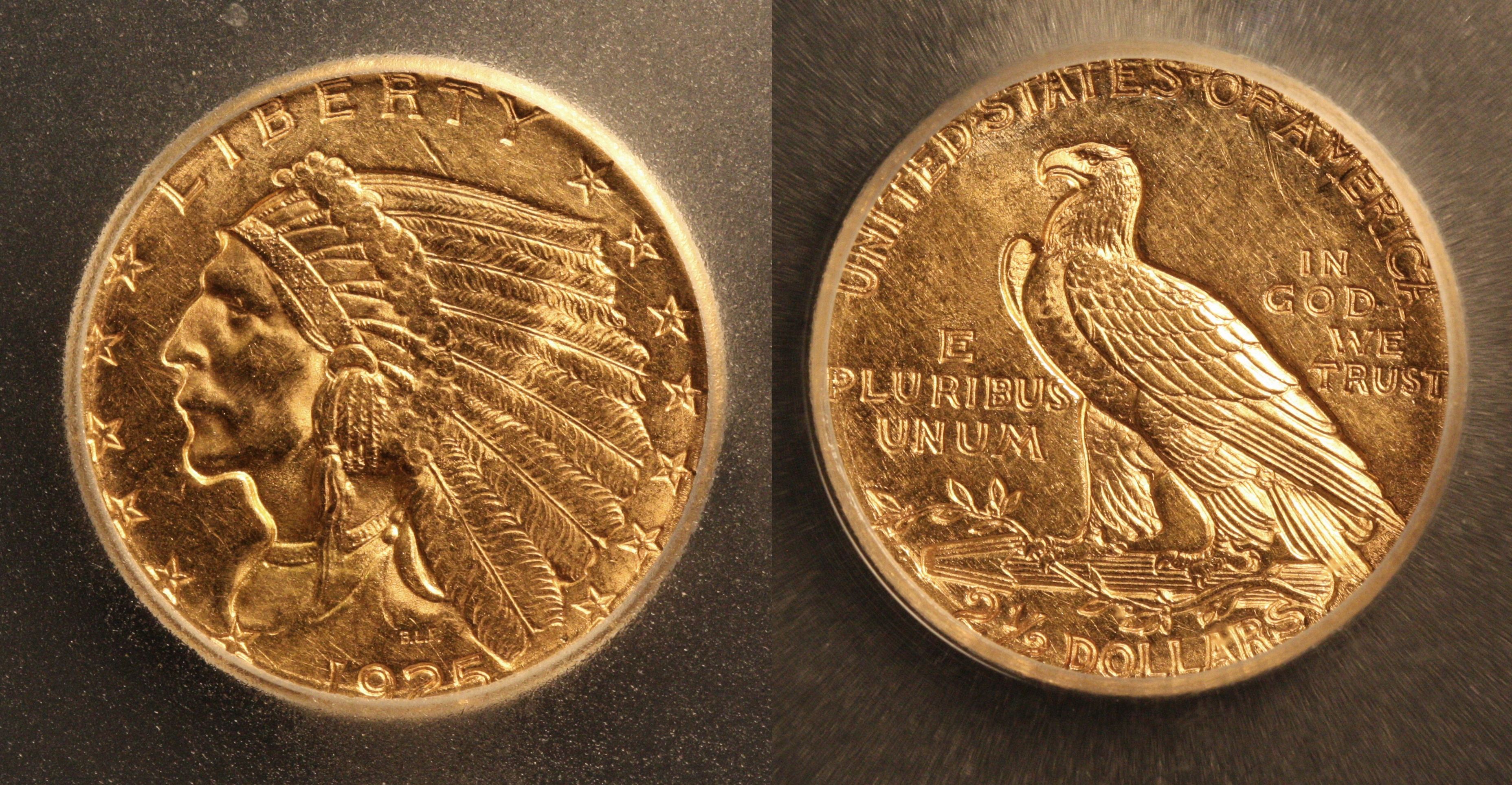 1925-D Indian Head Gold $2.50 Quarter Eagle ICG MS-62 camera