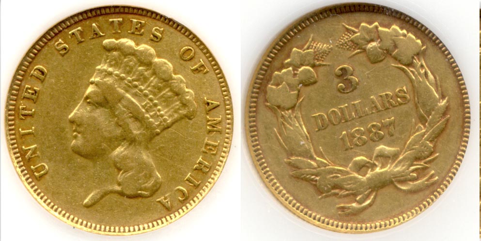 1887 Three Dollar Gold Piece PCI VF-20