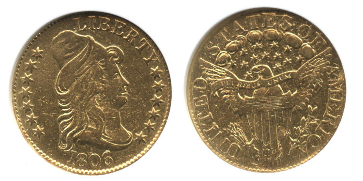 1806 Gold $5.00 Turban Head Half Eagle ANACS EF-40 Details net VF-20 small