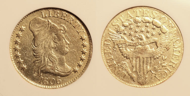 1806 Gold $5.00 Turban Head Half Eagle ANACS EF-40 Details net VF-20 camera small