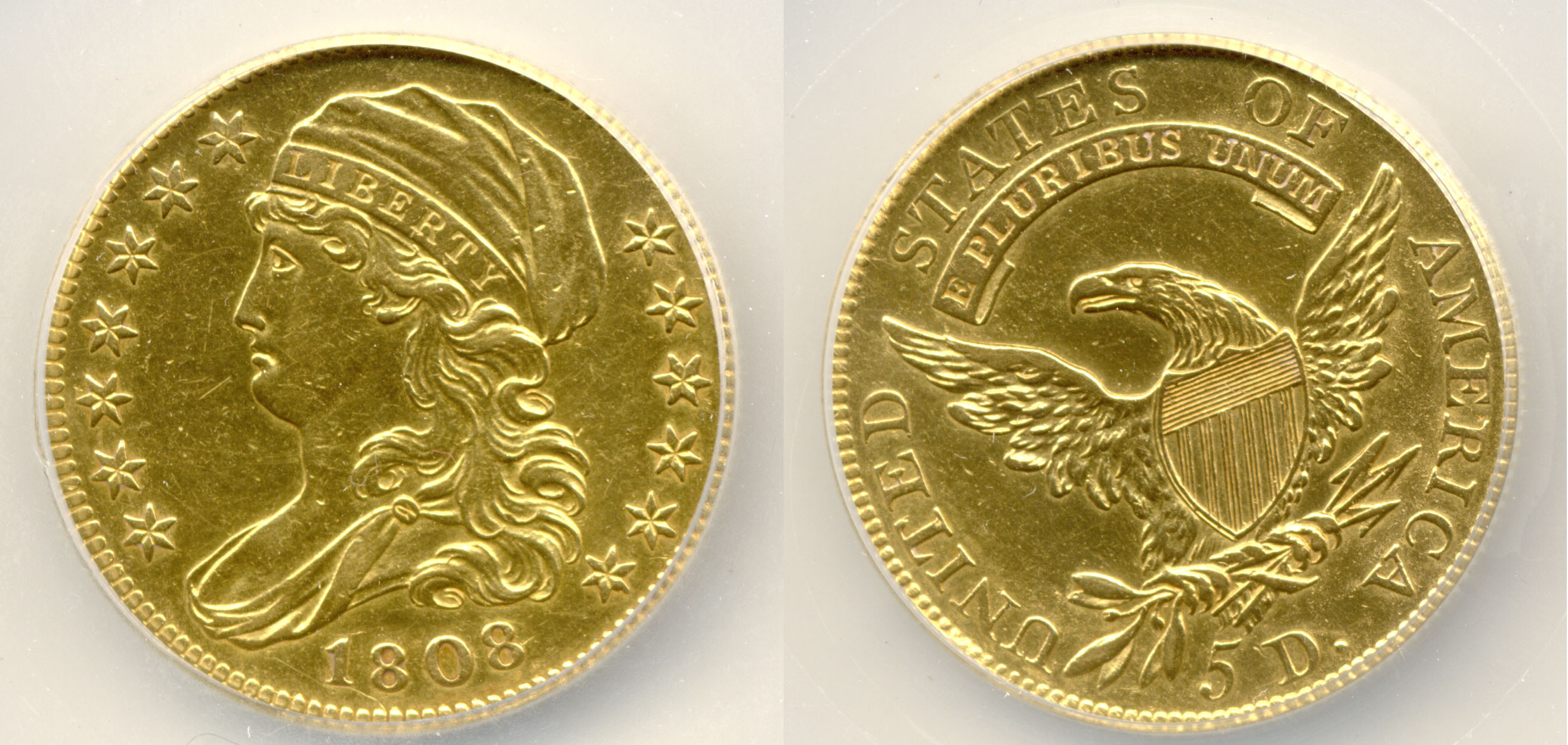 1808 $5.00 Gold Half Eagle SEGS AU-58