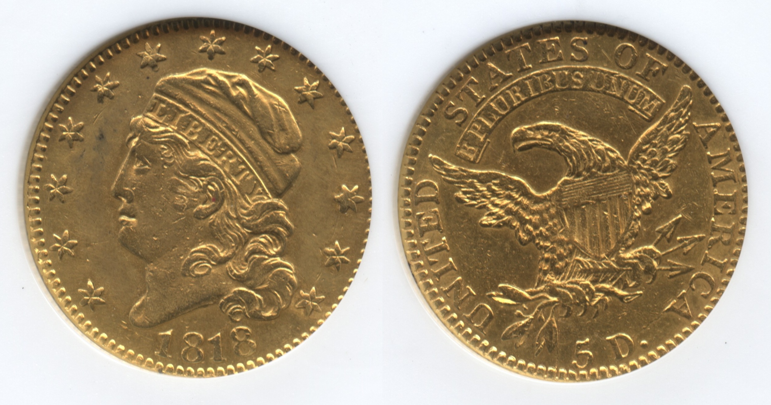 1818 $5.00 Gold Half Eagle ANACS AU Details Net EF-40