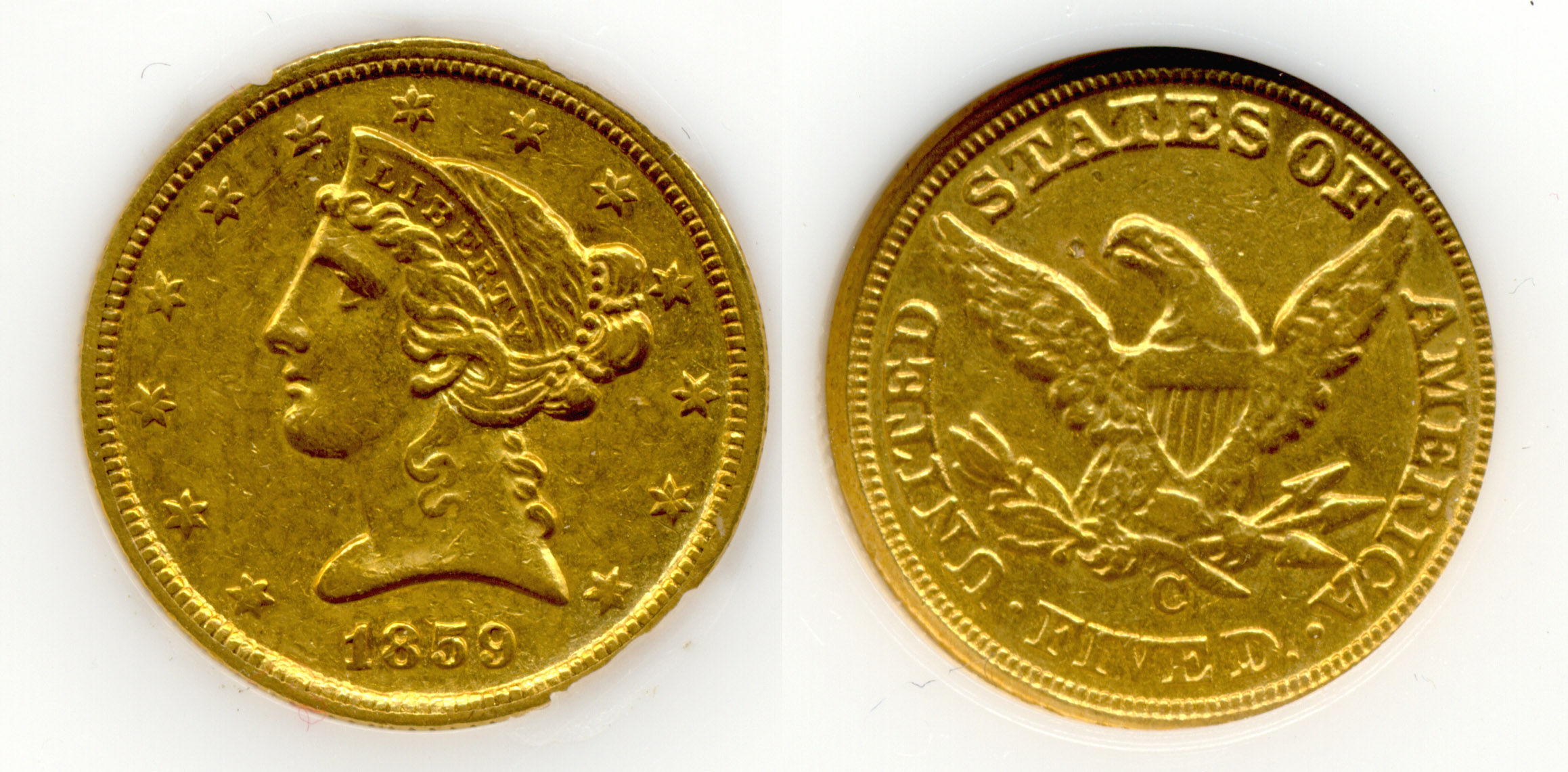 1859-C Gold Half Eagle PCI AU-55