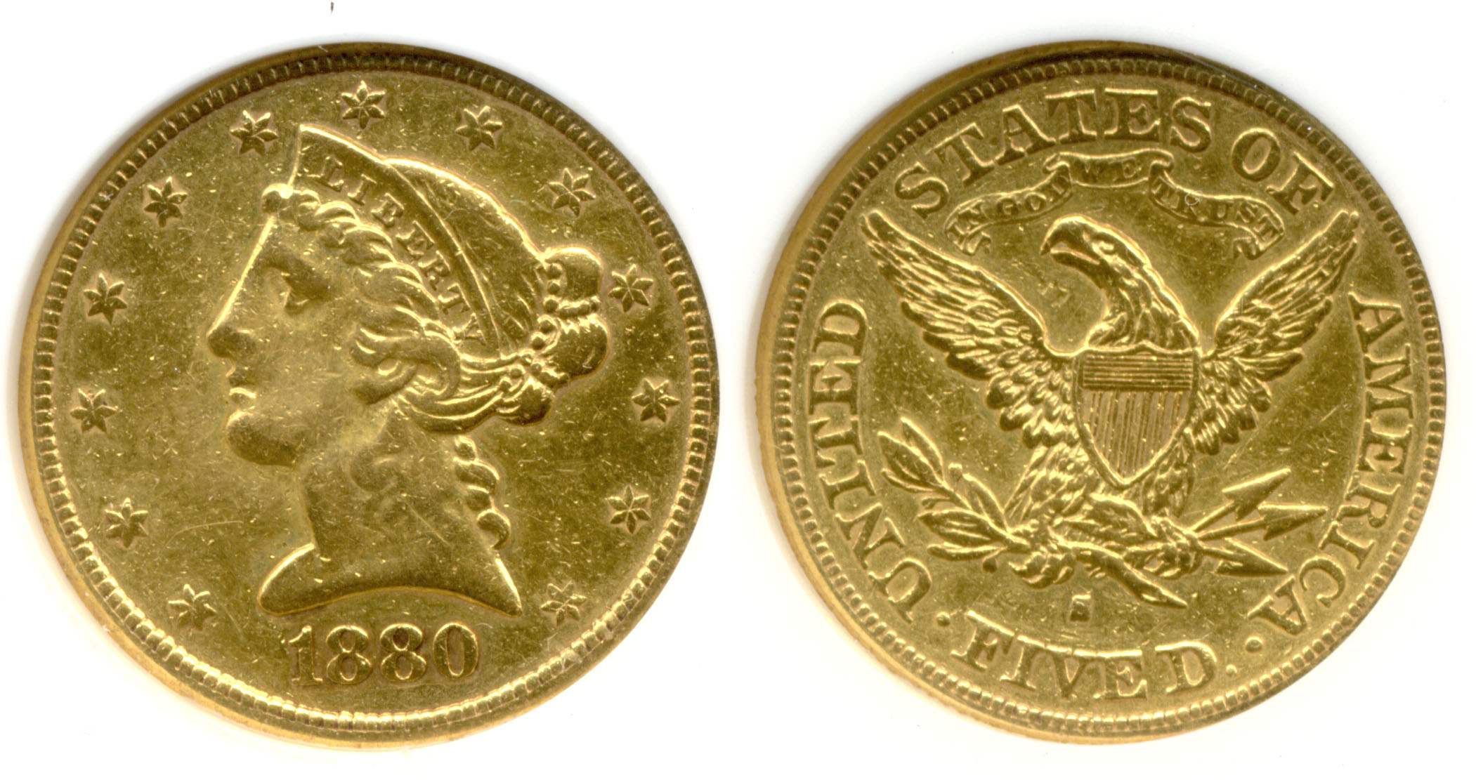 1880-S Coronet Gold Half Eagle ANACS VF-20