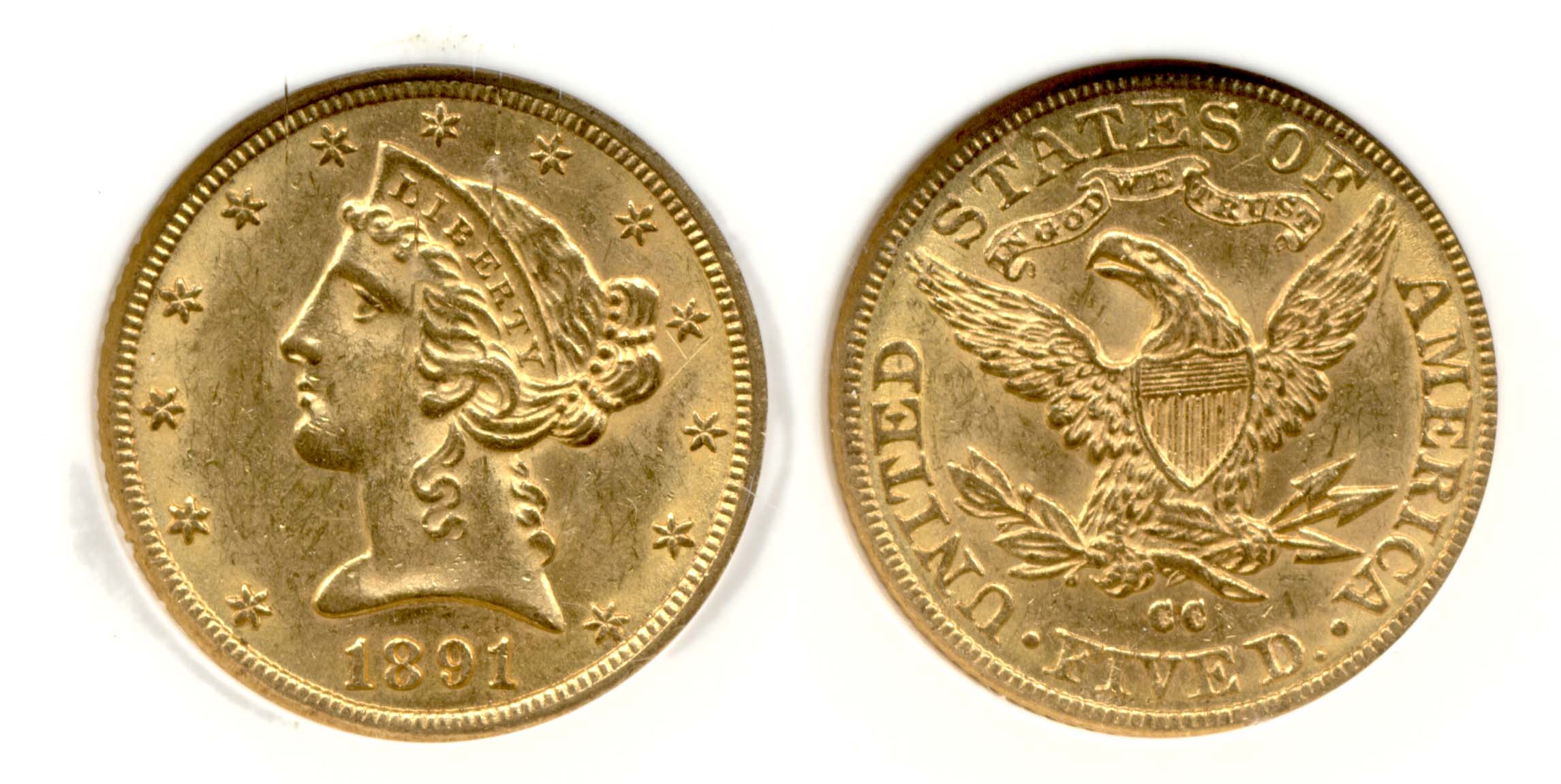 1891-CC Gold $5.00 Half Eagle PCI MS-62