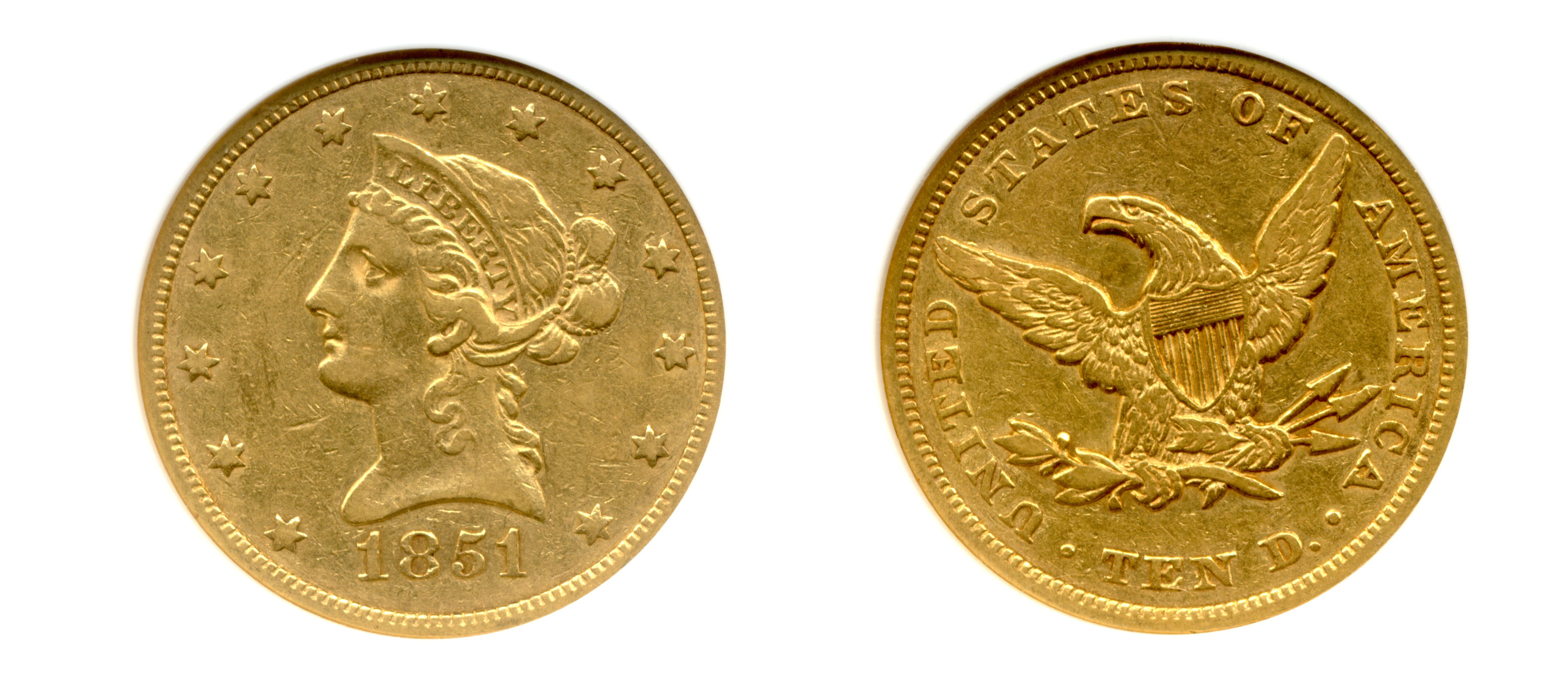 1851 Gold $10.00 Eagle ANACS VF-35