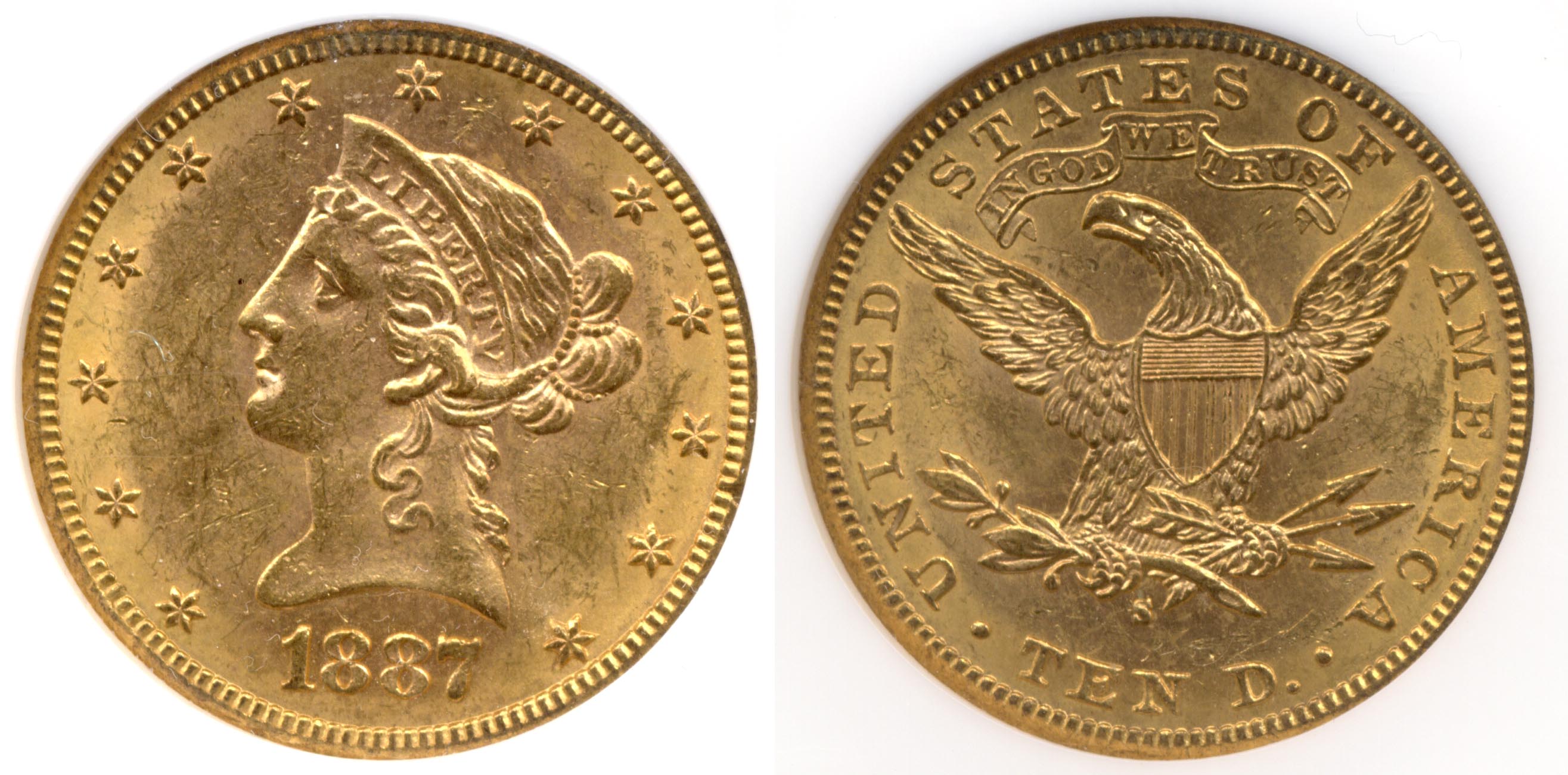 1887-S $10.00 Gold Eagle NGC MS-62 a