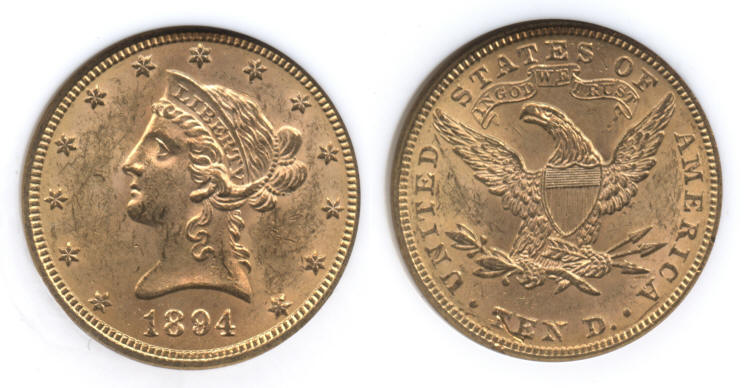 1894 Gold Liberty Head $10.00 Eagle NGC MS-62 small