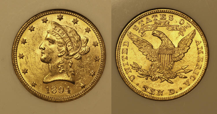 1894 Gold Liberty Head $10.00 Eagle NGC MS-62 camera small