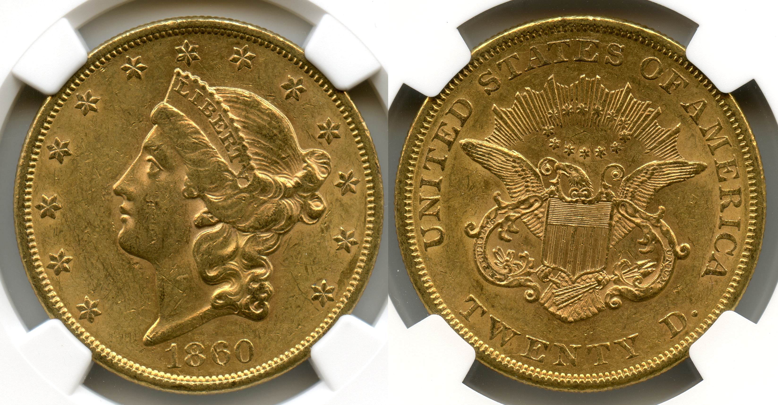 1860 Gold $20.00 Double Eagle NGC AU-58