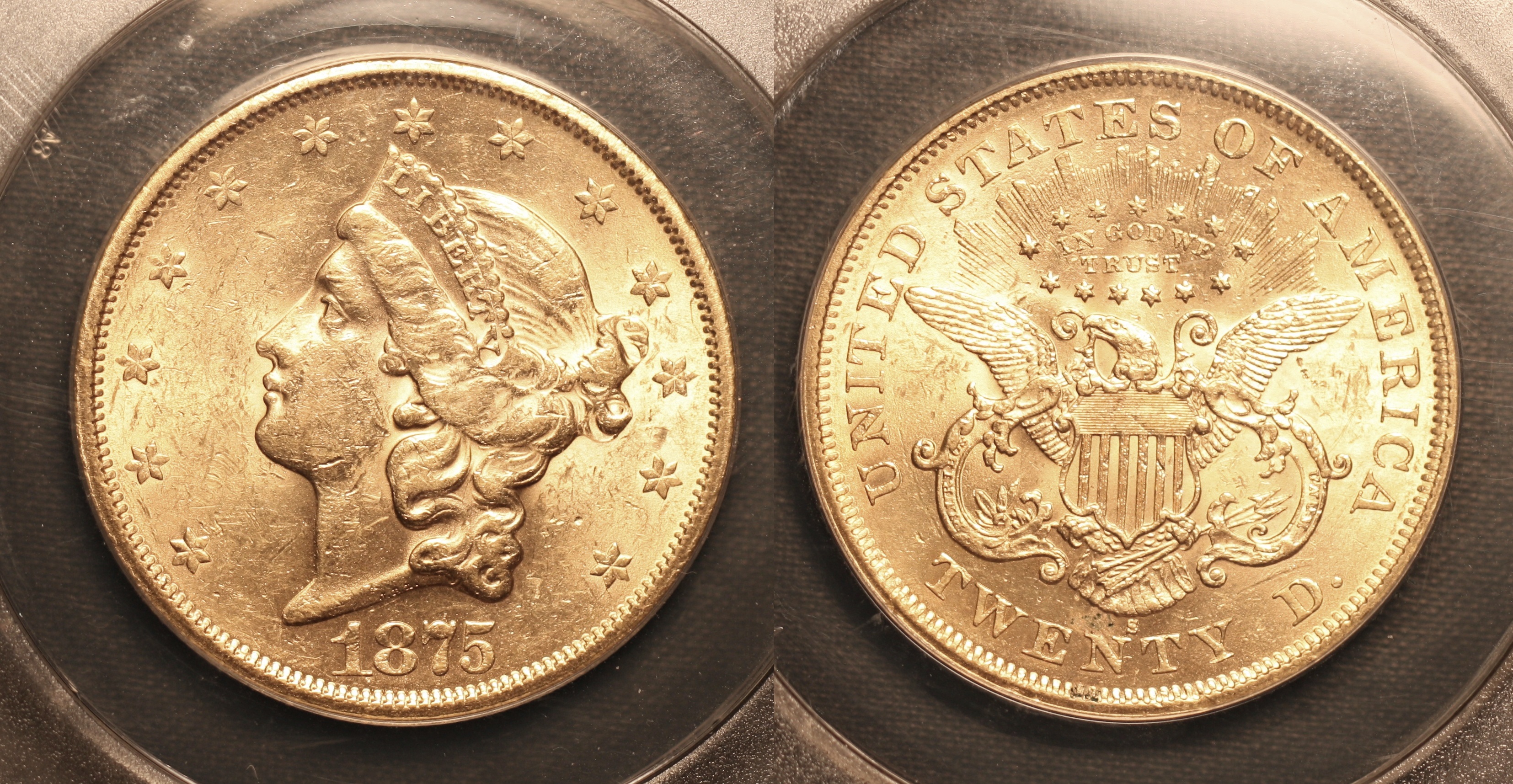 1875-S Gold $20.00 Double Eagle ANACS MS-60 camera