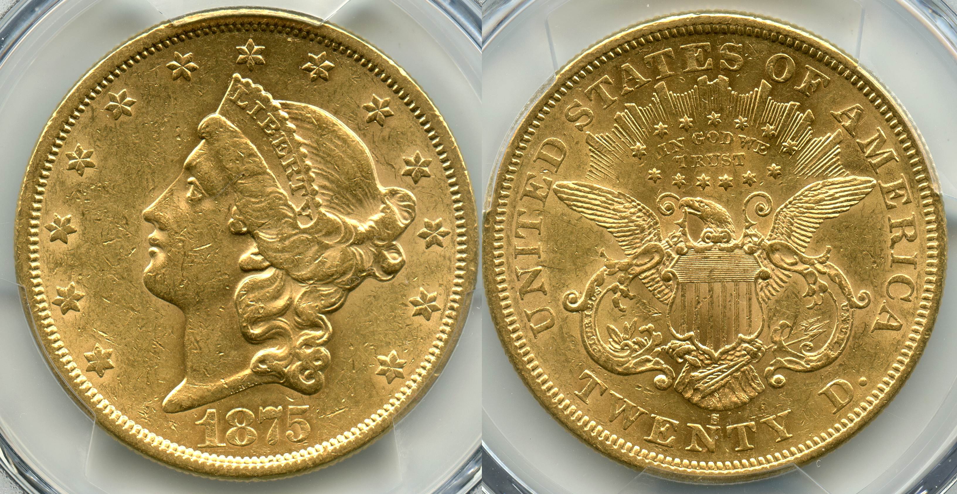 1875-S Gold $20.00 Double Eagle PCGS AU-53