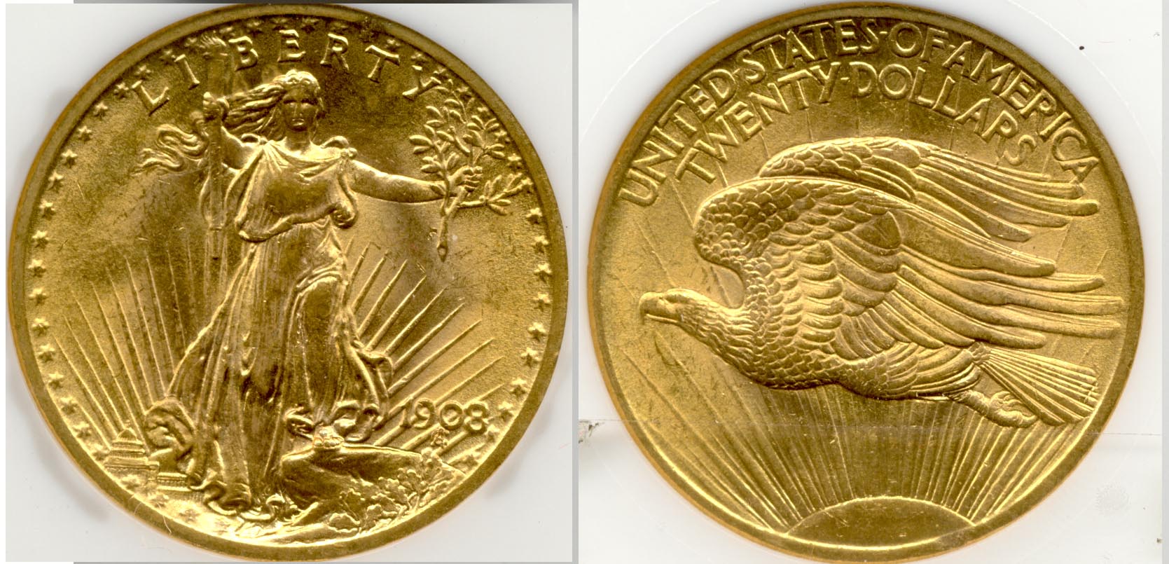 1908 No Motto Saint Gaudens Double Eagle NGC MS-65