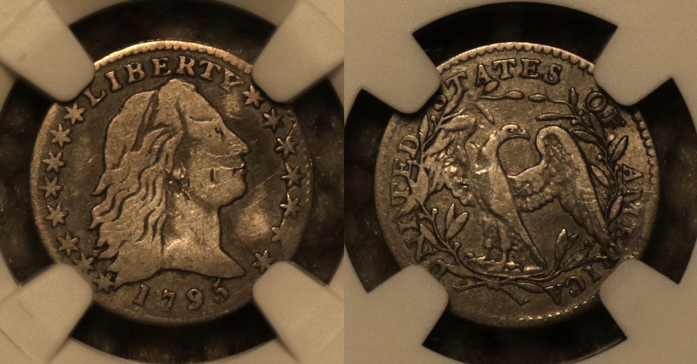 1795 Flowing Hair Half Dime NGC Fine Details camera