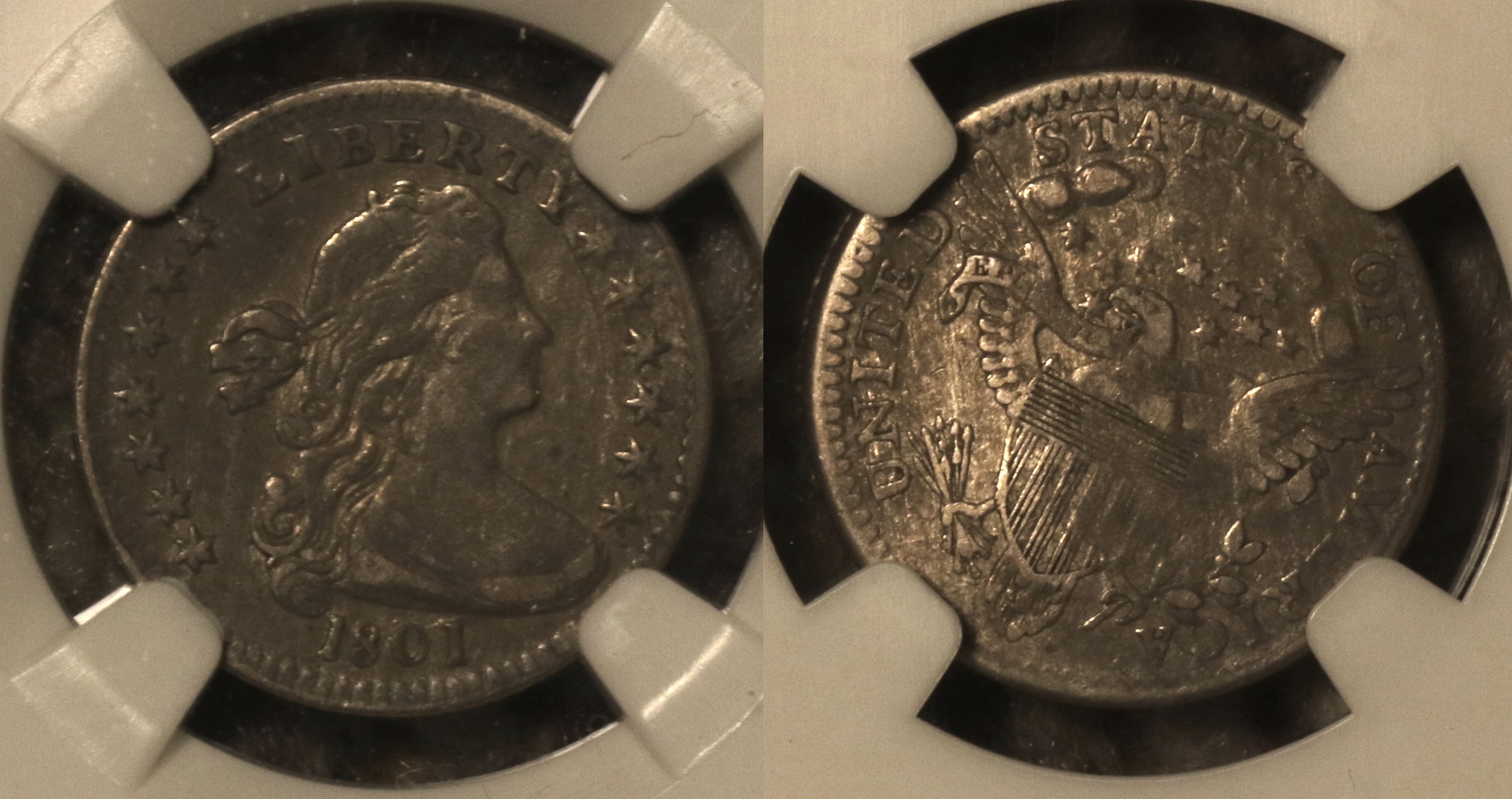 1801 Draped Bust Half Dime NGC VF Details camera